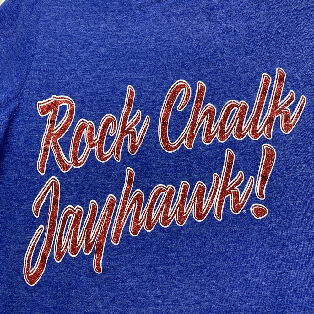 NCAA University Of Kansas Jayhawks Volleyball Rock Chalk Womens T-shirt L Blue - Picture 5 of 8